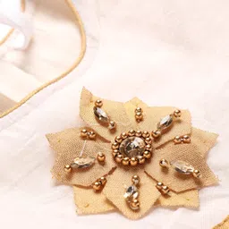 Babyhug Woven Short Sleeves South  Ethnic Dress with Floral Applique - Off White image 3