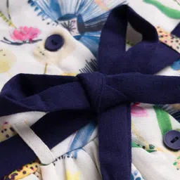 Twetoons Cotton Woven Half Sleeves Frock With Floral Print & Belt - Navy Blue image 3