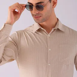 the indian garage co. x luxe Luxe by TIGC Men Spread Collar Striped Slim Fit Formal Shirt image 1