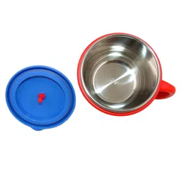 Sanjary Stainless Steel Double Walled Spiderman Milk Cup with Lid and Handle Red - 260 ml image 4