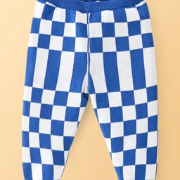 Babyoye 100% Cotton Full Sleeves Sweater Set With Checks Design & Bear Embroidery - Blue image 4