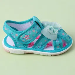 Cute Walk by Babyhug Velcro Closure Sandals With Floral Print & Applique - Turquoise image 4
