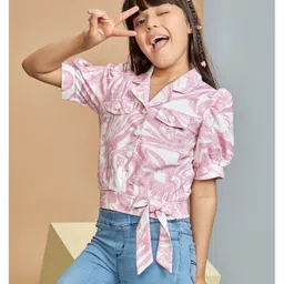 Peppermint Linen Knit Half Sleeves Marble Printed Crop Top - Pink image 5