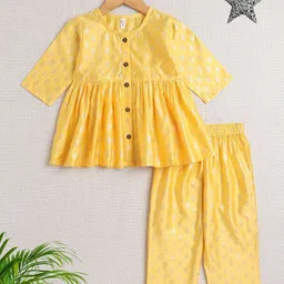 The Magic Wand Girls Floral Woven Design Zari Chanderi Silk A-Line Kurta with Trousers-picture-24