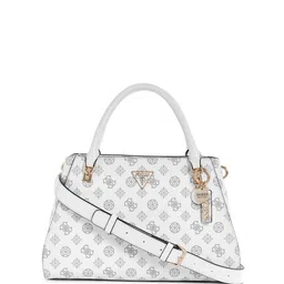 GUESS Printed PU Structured Satchel with Cut Work-picture-41