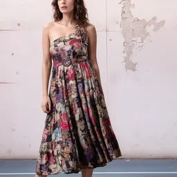 DressBerry Floral Print A-Line Midi Dress-picture-14