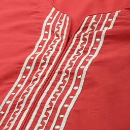 Biba Women Red Ethnic Motifs Printed Thread Work Pure Cotton Kurta with Trousers & With Dupatta image 4