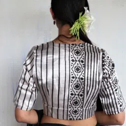 Chidiyaa Asha Ivory Hand Blockprinted Mashru Silk Blouse image 3