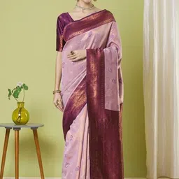 HERE&NOW Woven Design Zari Silk Blend Banarasi Saree-picture-16