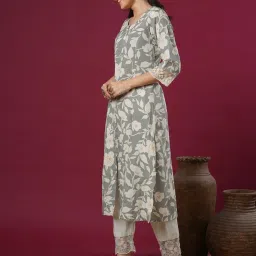 Fashor Grey Cotton Printed Kurta image 4