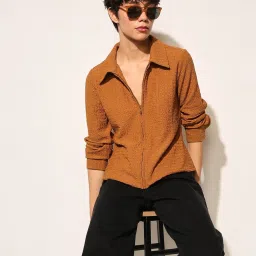Only Brown Polyester Solid Long Sleeves Shirt image 4