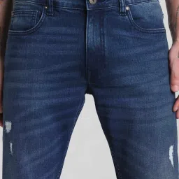 Jack & Jones Dark Blue Denim Cotton Regular Fit Distressed Jeans image 4