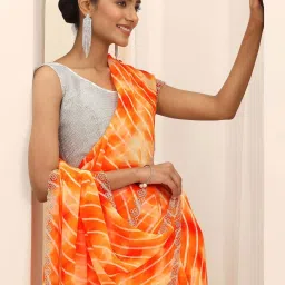 Libas Orange Printed Saree with Unstitched Blouse image 4