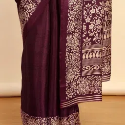 Soch Womens Wine Floral Print Border Art Silk Saree image 4