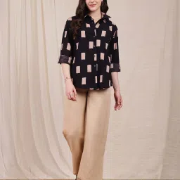 Pink Fort Black Cotton Printed Shirt image 4