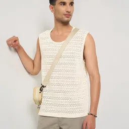 7 Alt By Pantaloons Beige Cotton Relaxed Fit Self Pattern Tank Tee image 4