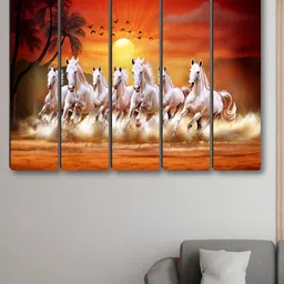 Aura White & Yellow 5 Piece Synthetic Wood Birds and Animals Wall Paintings-image-52