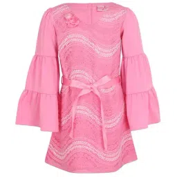 Cutecumber Kids Pink Applique Dress With Ribbon Belt-picture-27