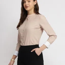 Fablestreet Pink Polycotton Solid Long Sleeves Shirt image 4