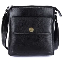 HiLEDER Black Textured Medium Leather 9 inch Cross Body Bag-image-31