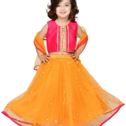 Saka Designs Kids Pink & Orange Embellished Lehenga with Choli & Dupatta-image-13