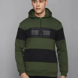 Allen Solly Green & Black Cotton Regular Fit Striped Hooded Sweatshirts-image-55