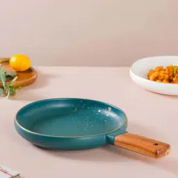 Nestasia cara premium quality round ceramic plate with wooden handle for serving snacks & Salad-image-18