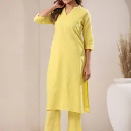 Janasya Yellow Cotton Regular Fit Kurta Set image 4