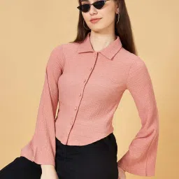 SF Jeans by Pantaloons Peach Self Pattern Crop Shirt image 4