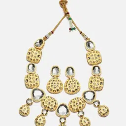 Zeneme Gold Plated Necklace Kundan Studded With Earrings image 4