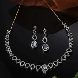 Zeneme Rose Gold Plated AD Necklace and Earrings Set-picture-4