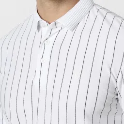 Van Heusen White Cotton Regular Fit Striped Polo T-Shirt image 4