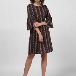 Harpa Women Brown Printed Fit and Flare Dress-picture-19