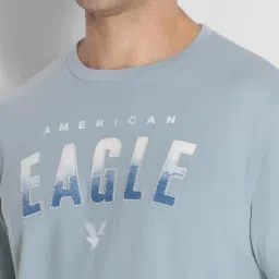 American Eagle Outfitters Blue Cotton Regular Fit Logo Printed T-Shirt image 4