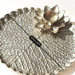 BEHOMA Home Collection Gold Metal Floral Lotus Leaf Thali image 4
