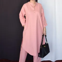 House Of Moxa Pink Cotton Solid Kurta Pyjama Set image 4
