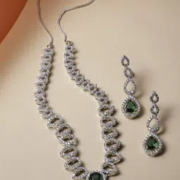 Zeneme Rhodium Plated AD Necklace and Earrings Set-picture-33