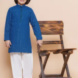 AJ Dezines Kids Navy & White Embellished Full Sleeves Kurta with Salwar image 4