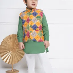 AJ Dezines Kids Multicolor Printed Full Sleeves Kurta, Pyjamas with Waistcoat image 4