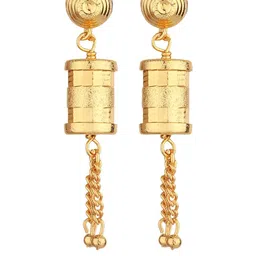 FirstBlush Cylinder Drop Earrings Gold-Tone Screw-Back Barrel Danglers with Chain Tassels-picture-14