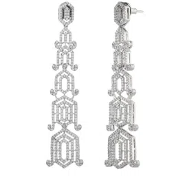Voylla Silver Sparkling Elegance: Glamorous Long American Diamond Drop Earrings image 3