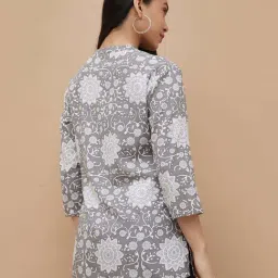 Melange By Lifestyle Grey Cotton Regular Fit Floral Print Kurti image 2