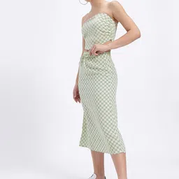 glitchez Geometric Print Ruched Smocked Detail Strapless Tube Top with Midi A-Line Skirt image 5
