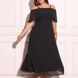 Miss Chase A+ Black Georgette Solid Fit & Flare Dress-image-24