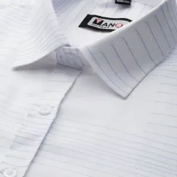ManQ White & Blue Regular Fit Striped Shirt image 4