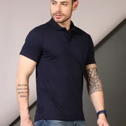V-Mart Men Solid Polo Collar Cotton T-shirt image 2