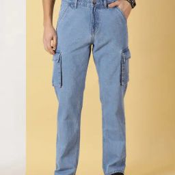 Thomas Scott Light Blue Slim Fit Lightly Washed Cargo Jeans-picture-31