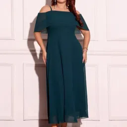 Miss Chase A+ Teal Georgette Solid Fit & Flare Dress-picture-28