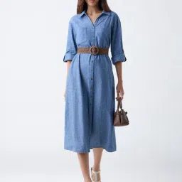 LOV by Westside Blue Denim Shirt Dress with Belt-picture-13