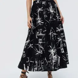 Ginger by Lifestyle Black Cotton Printed A-Line Skirt-image-33
